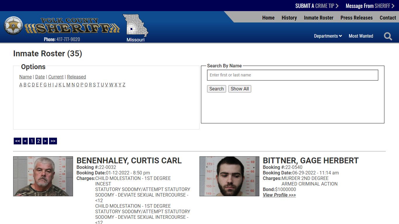 Inmate Roster - Current Inmates - Polk County Sheriff MO